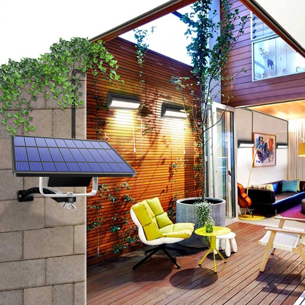 Solar-Wandleuchte mit Doppelkopf und sepaaratem Panel (Räumungsverkauf)