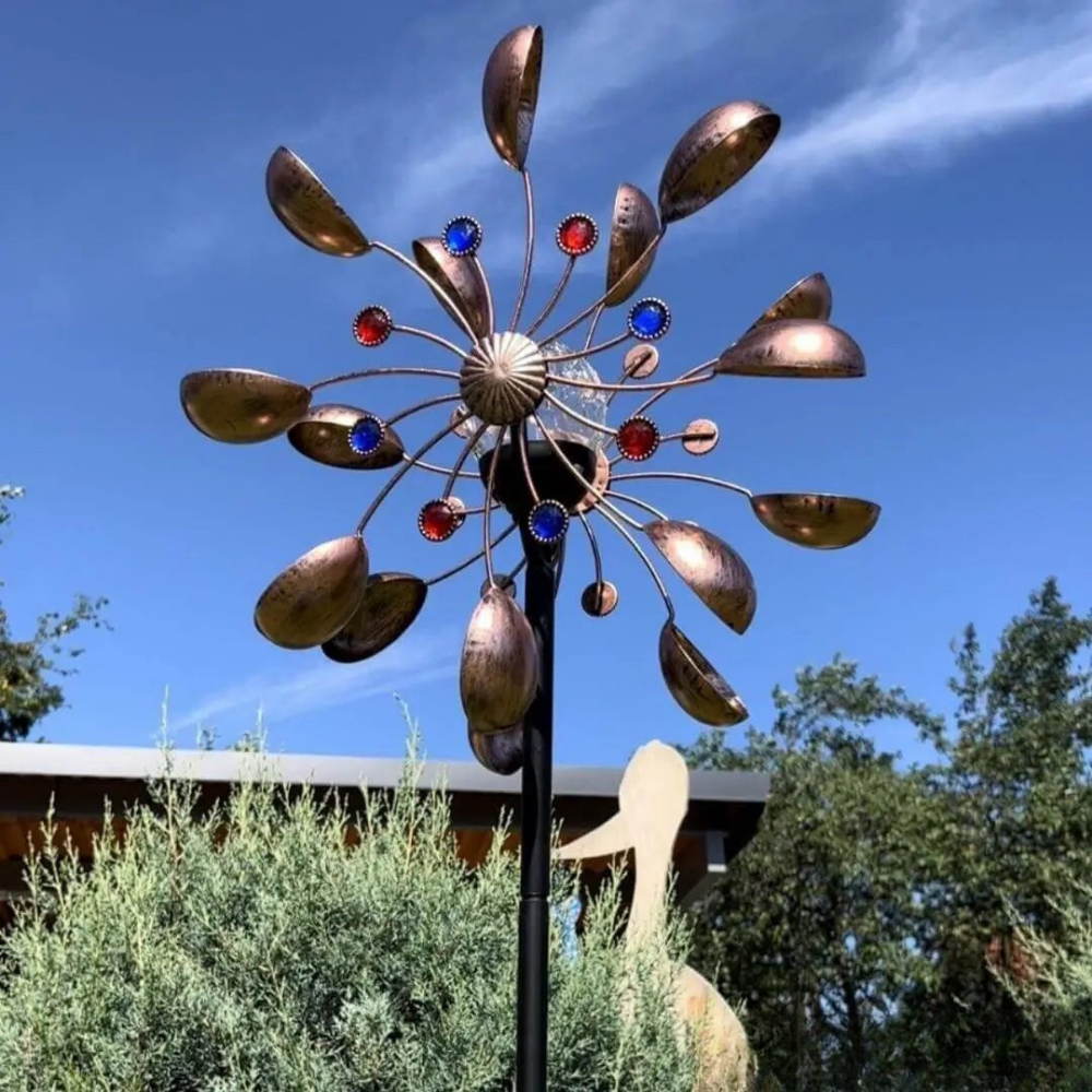 AquaGlanz | Elegante Handgefertigte Solarbetriebene Windmühle für Garten