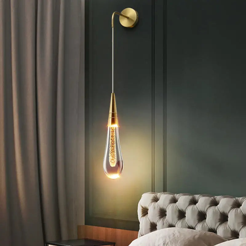 GoldenDrop™ – Luksusowa lampa wisząca ścienna z kryształu w kształcie kropli do sypialni lub salonu