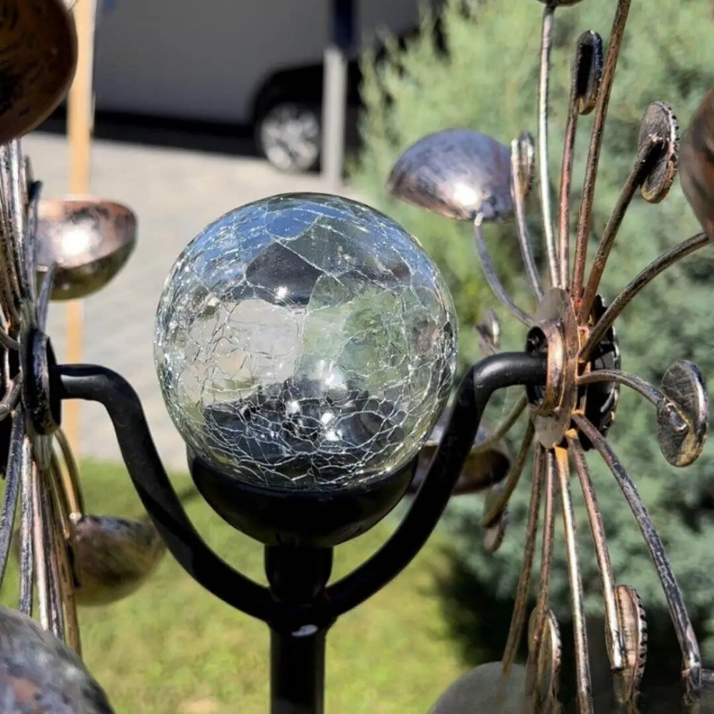 AquaGlanz | Elegante Handgefertigte Solarbetriebene Windmühle für Garten