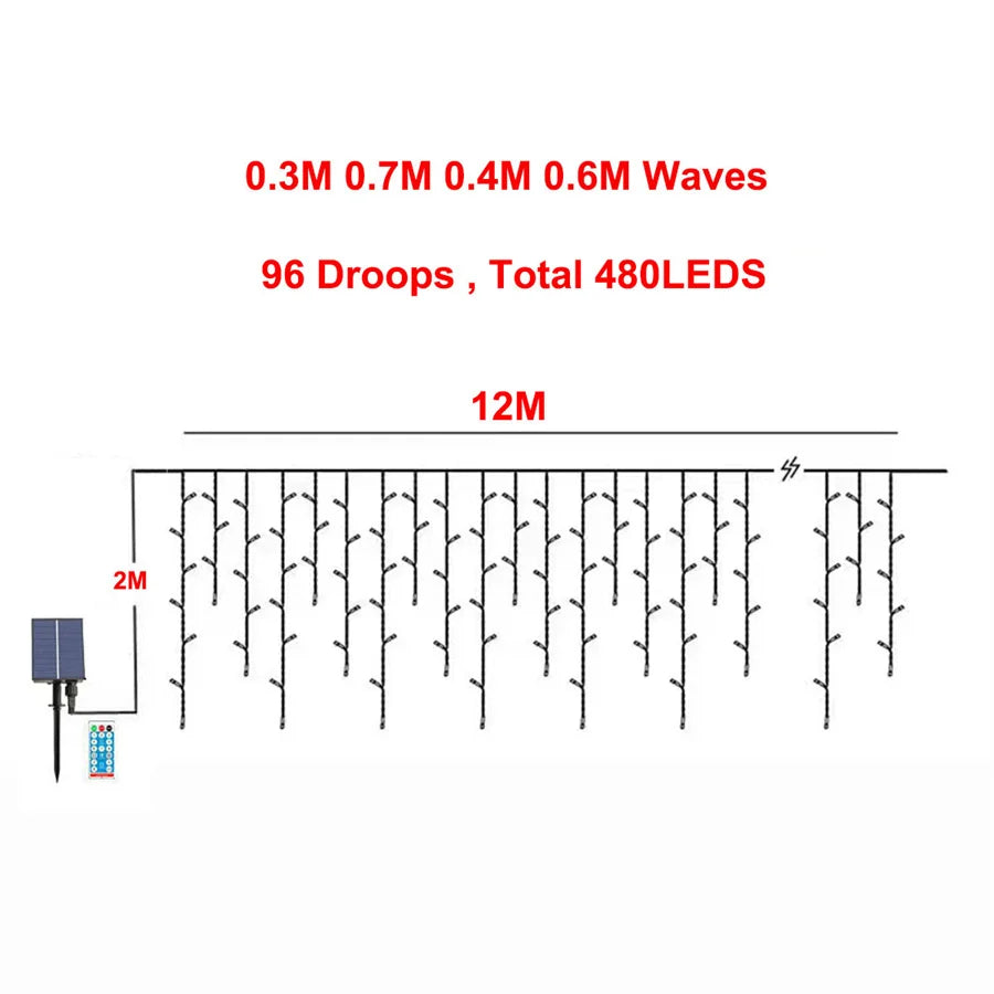 Solar Eiszapfen-Lichter Outdoor – Wasserdichte 6–18 m Vorhang-Lichterkette mit Fernbedienung
