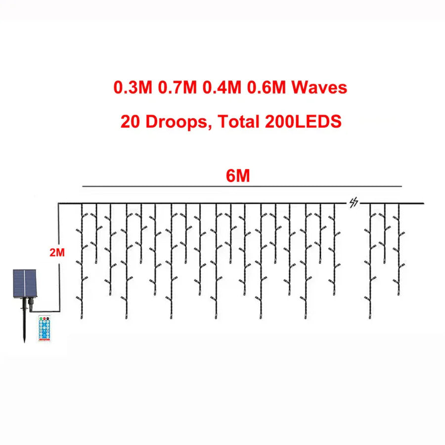 Solar Eiszapfen-Lichter Outdoor – Wasserdichte 6–18 m Vorhang-Lichterkette mit Fernbedienung
