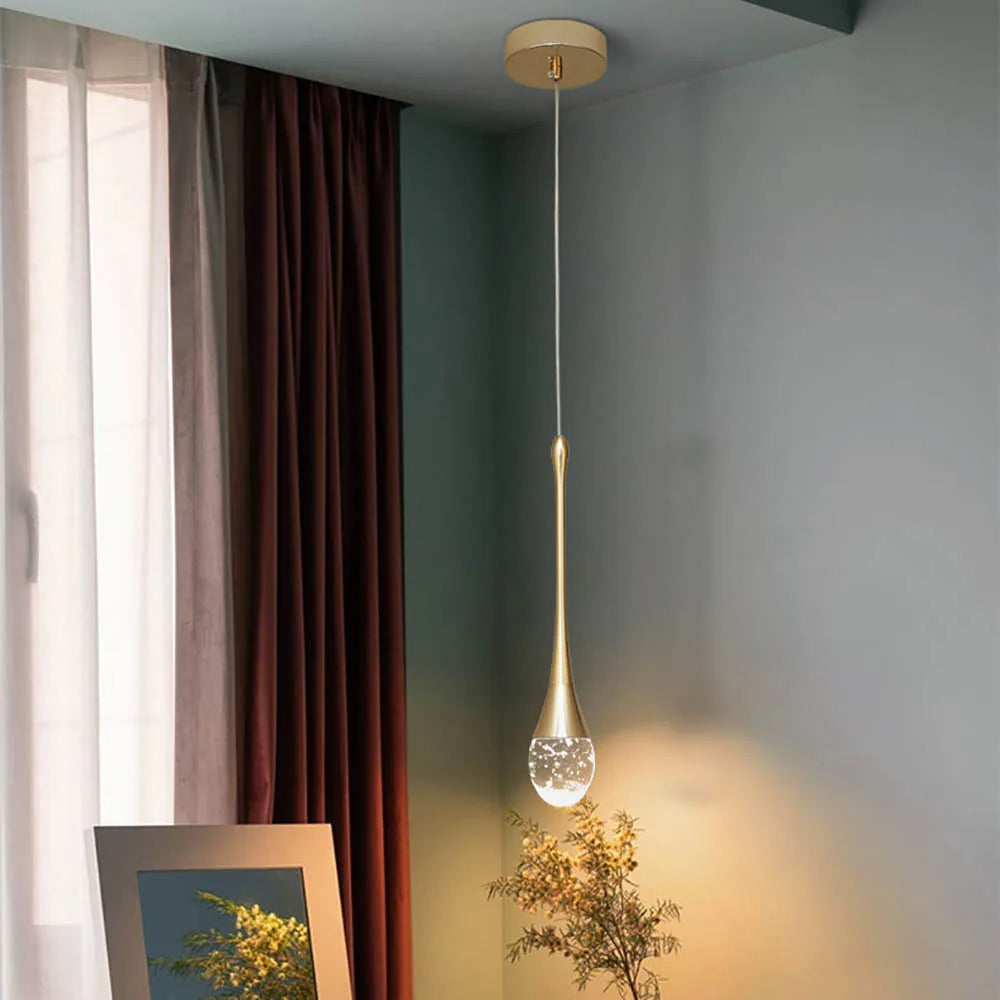 GoldenBubble – Moderne LED-Hängeleuchte mit Kristalltropfen