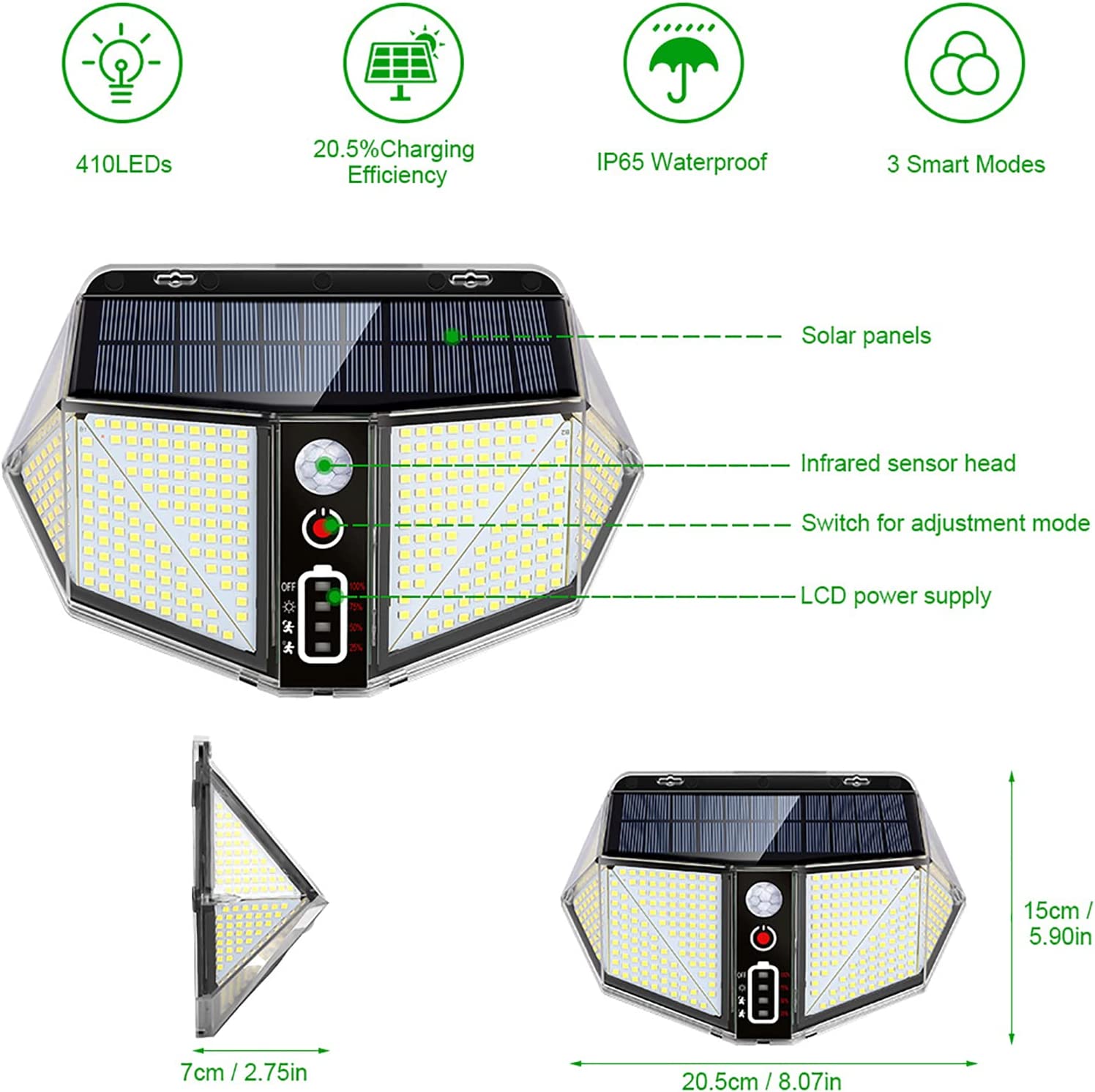 WallMega™- 410 LED-solarna svetilka za ograjo