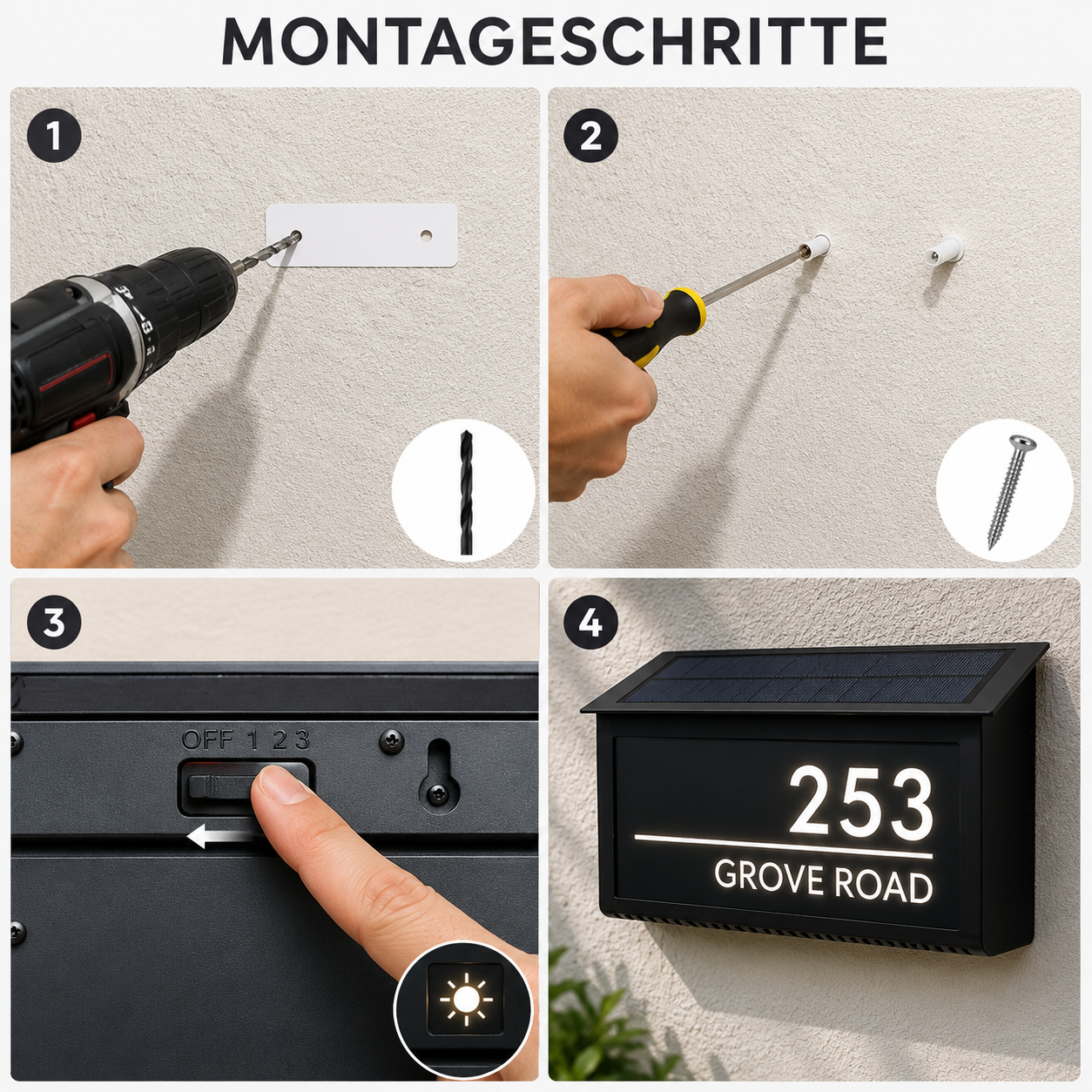 Solar Hausnummer mit LED Beleuchtung – Personalisiert, Wetterfest & Kabellos