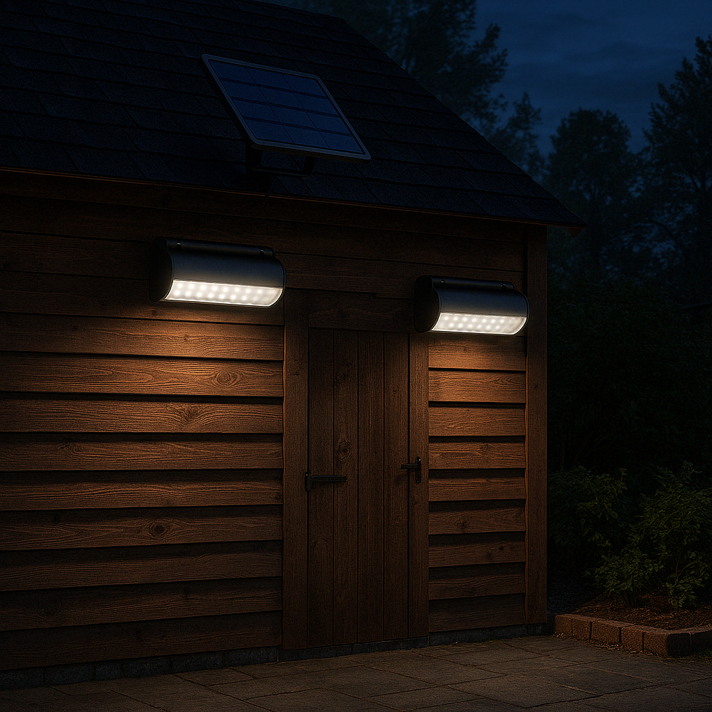 Lampa ścienna solarna z podwójną głowicą i oddzielnym panelem