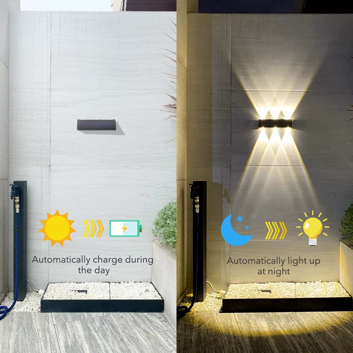 DuoRay - Duża lampa ścienna LED solarna z funkcją włączania i wyłączania