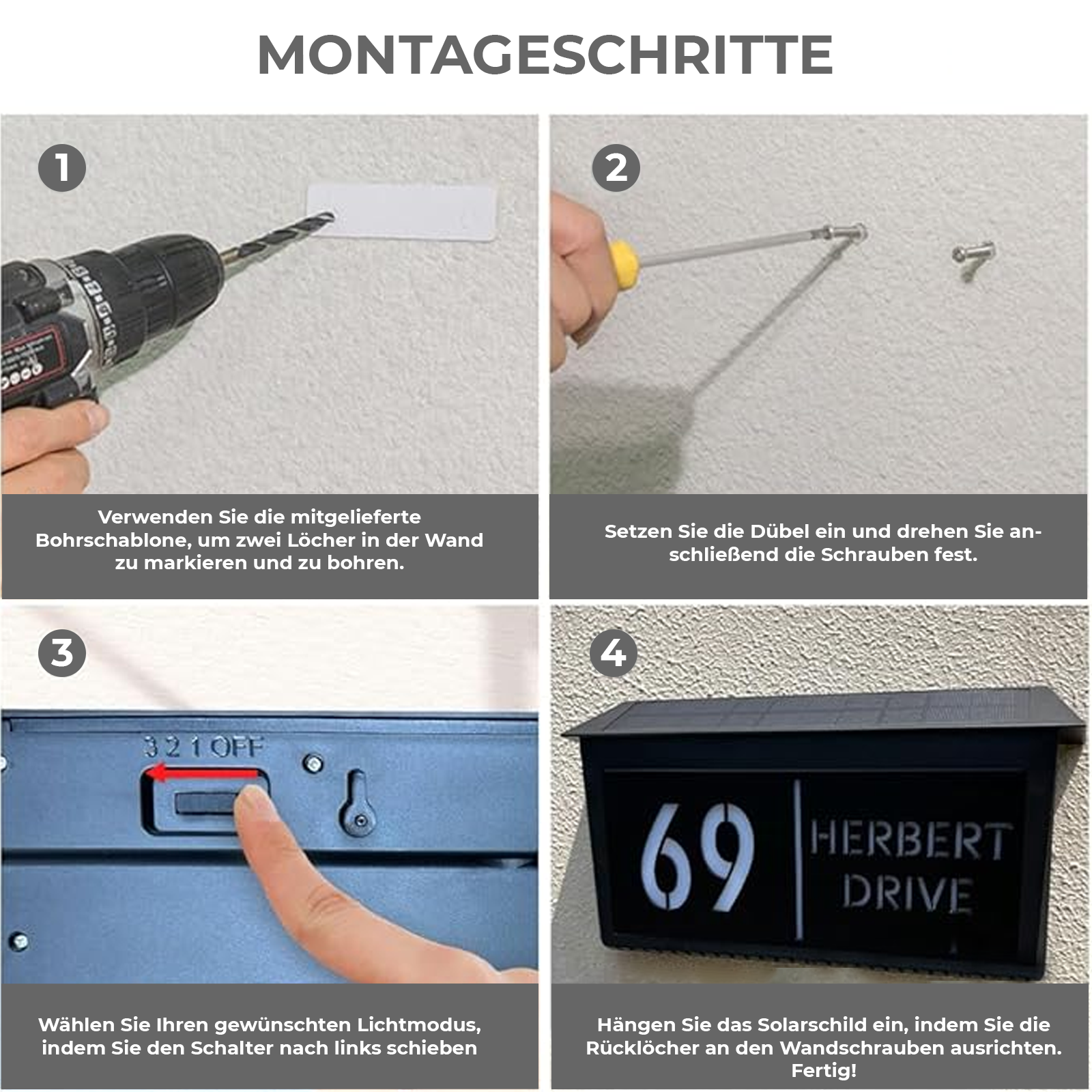 Personalisierte LED-Solar-Hausnummer 2.0