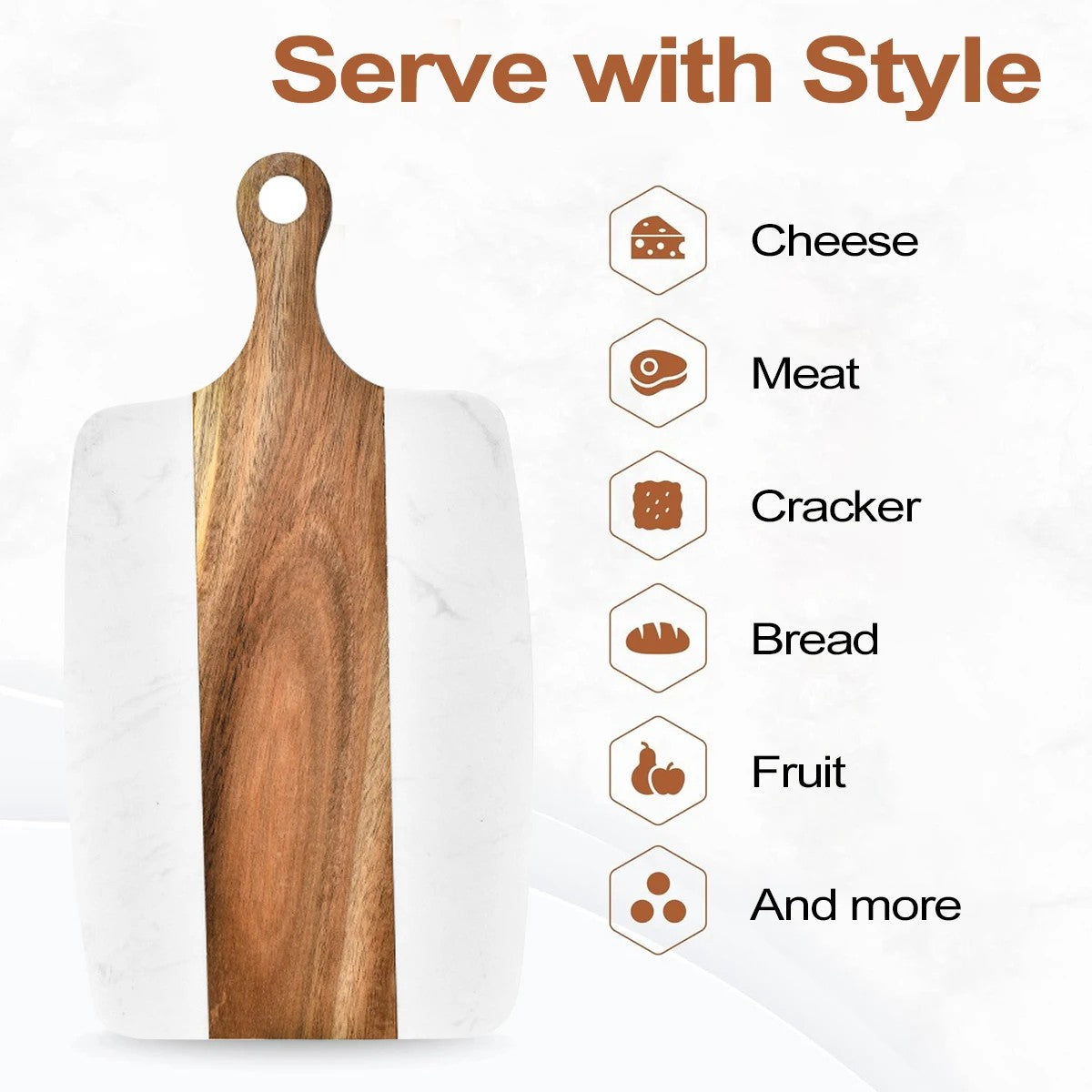 Schneidebrett aus Akazienholz und Marmor