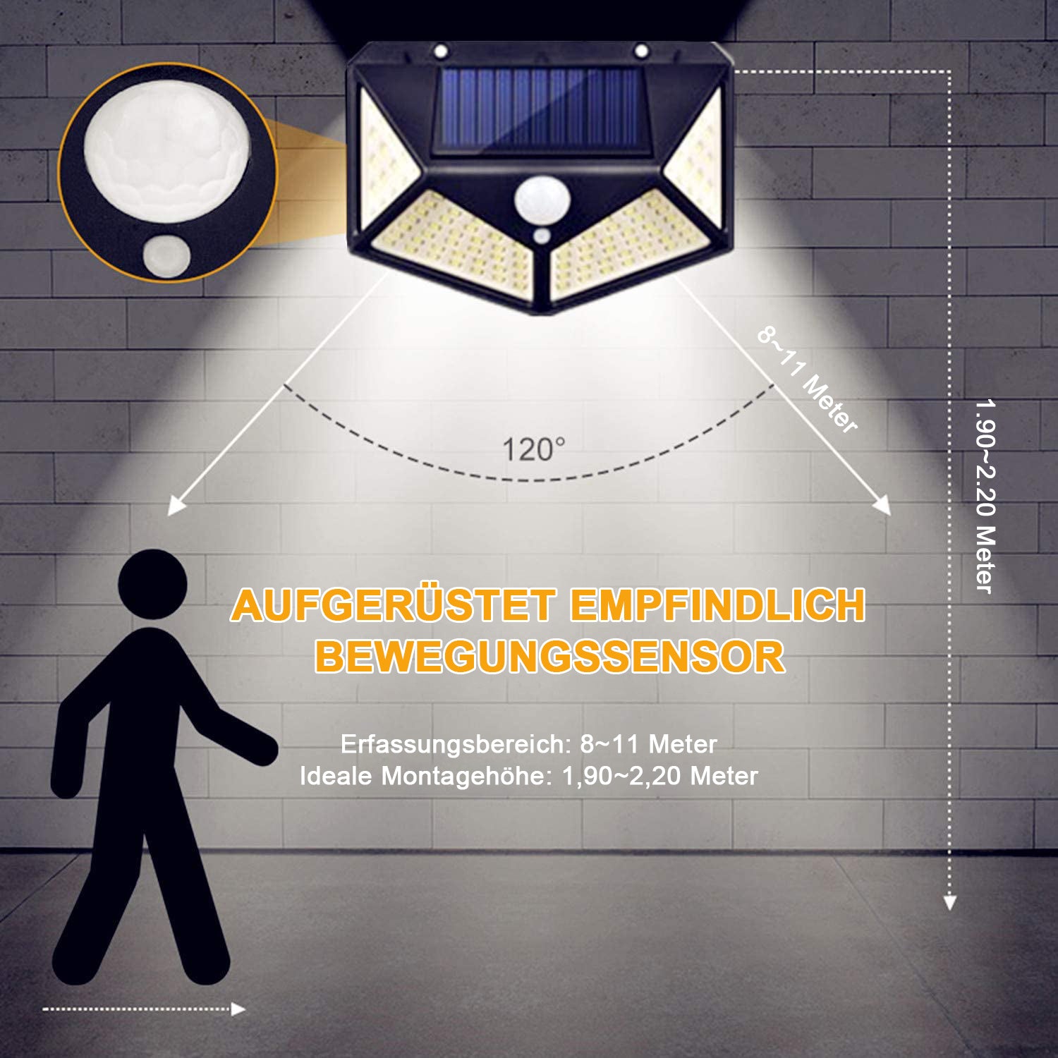 Štiristranska vodoodporna solarna stenska svetilka