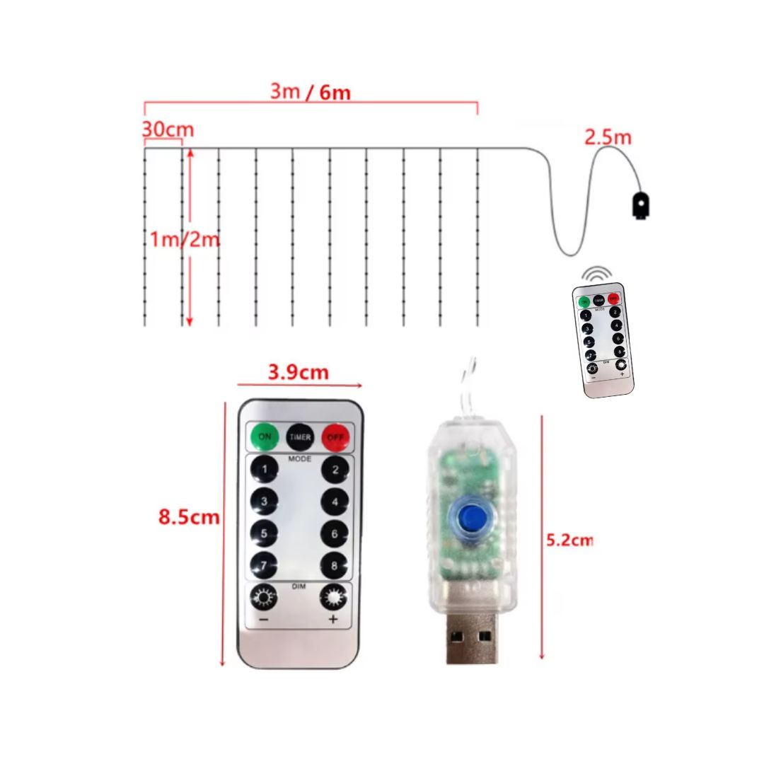 3 - 6m Deko-Vorhang LED-Leuchten