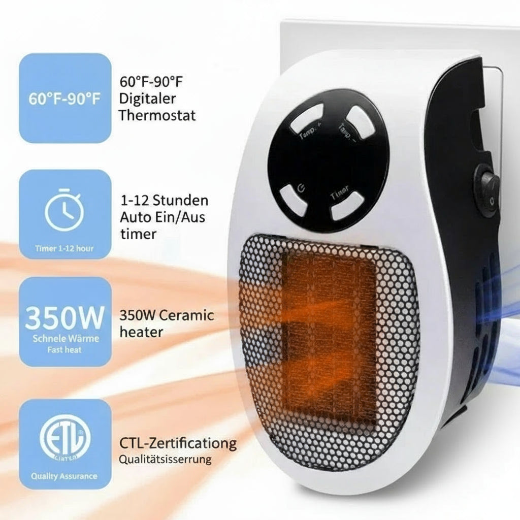 Przenośny elektryczny grzejnik z gniazdkiem – szybkie nagrzewanie i energooszczędny