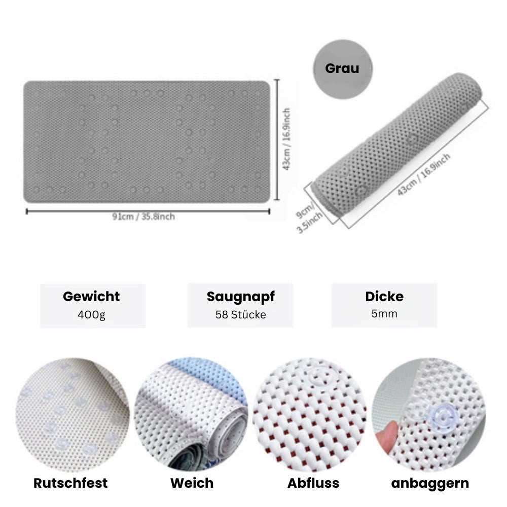 AquaComfort | Rutschfeste Weiche Badewannenmatte mit Saugnäpfen 4