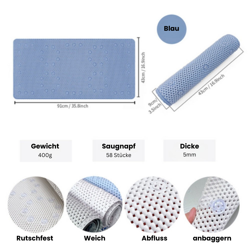 AquaComfort | Rutschfeste Weiche Badewannenmatte mit Saugnäpfen 5