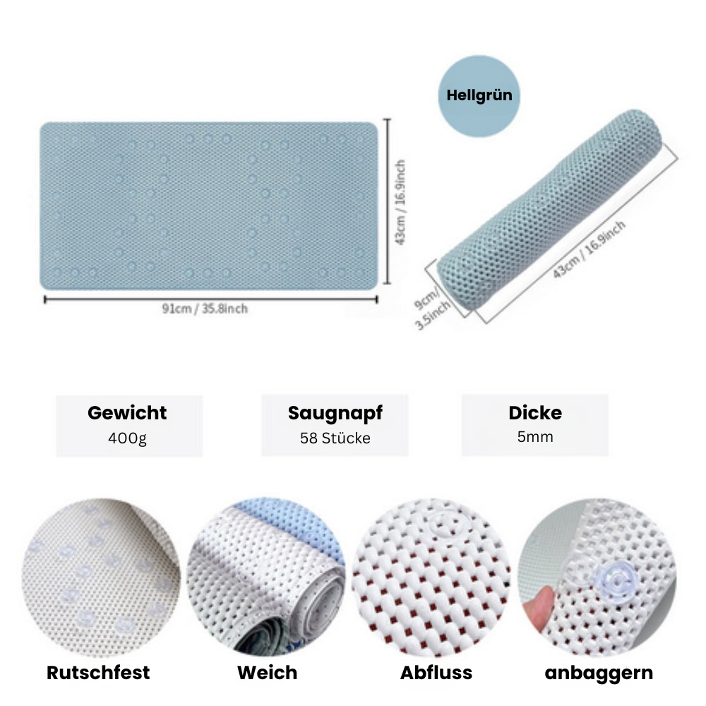 AquaComfort | Rutschfeste Weiche Badewannenmatte mit Saugnäpfen 6