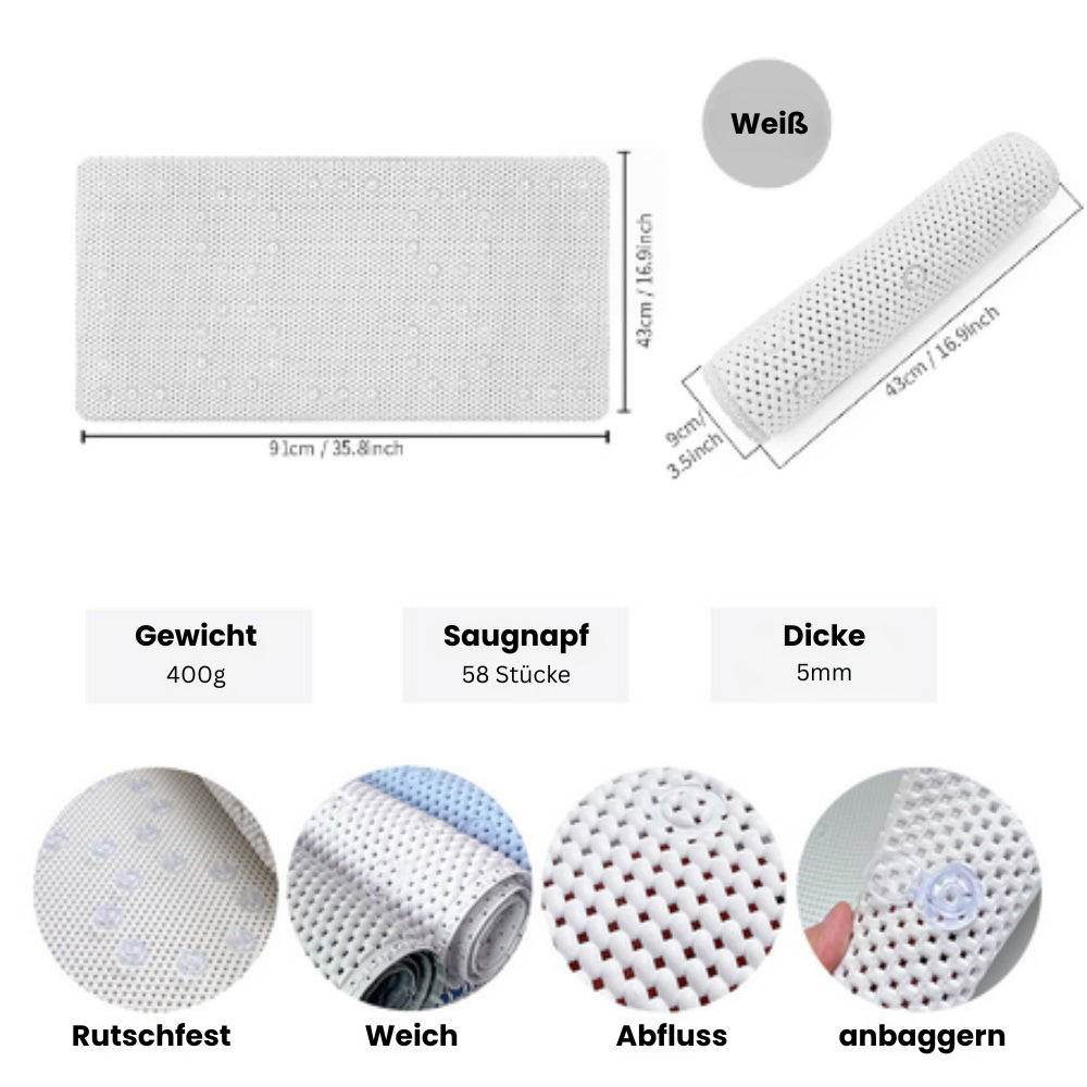 AquaComfort | Rutschfeste Weiche Badewannenmatte mit Saugnäpfen 7
