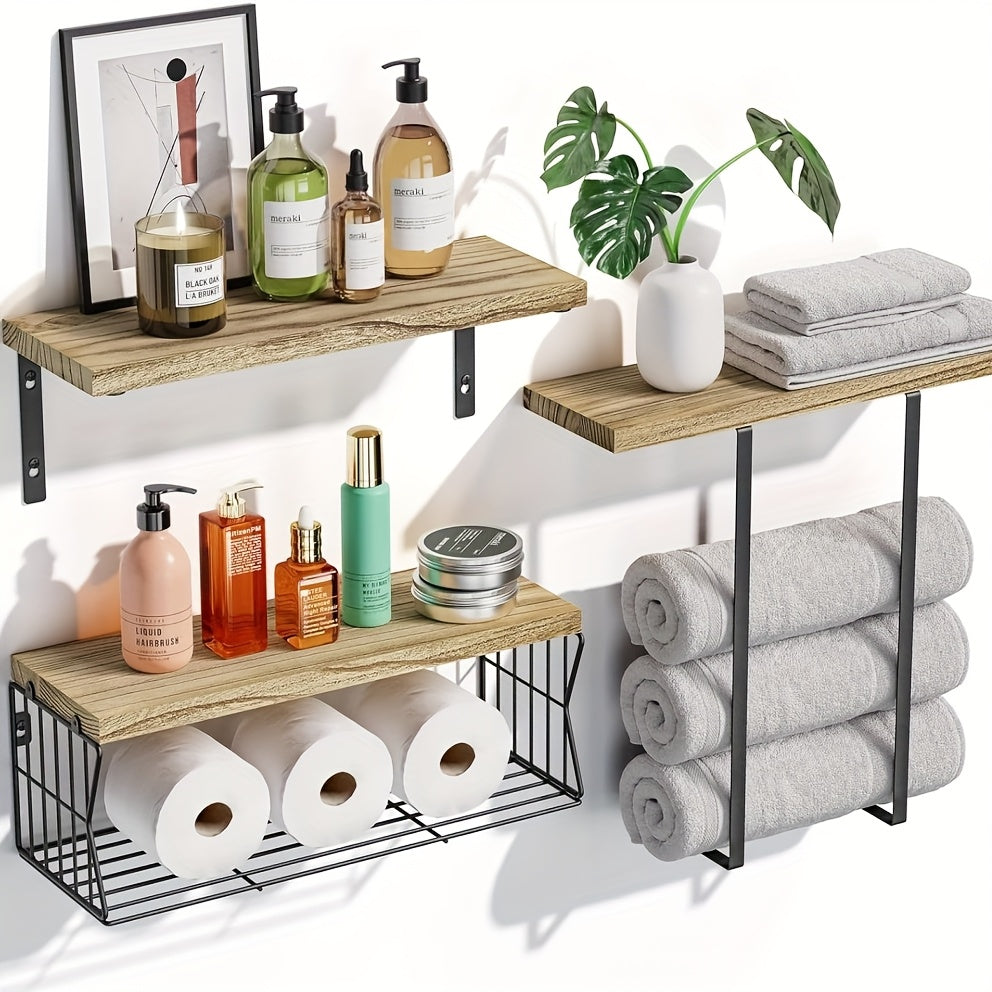 HolzEleganz | Modernes Praktisches Regal-Set mit Handtuchhalter 0