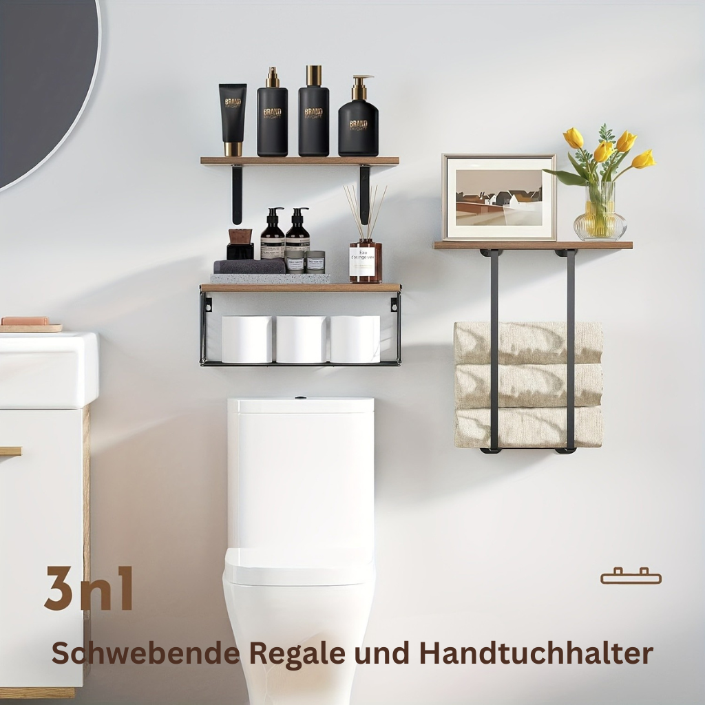 HolzEleganz | Modernes Praktisches Regal-Set mit Handtuchhalter 1