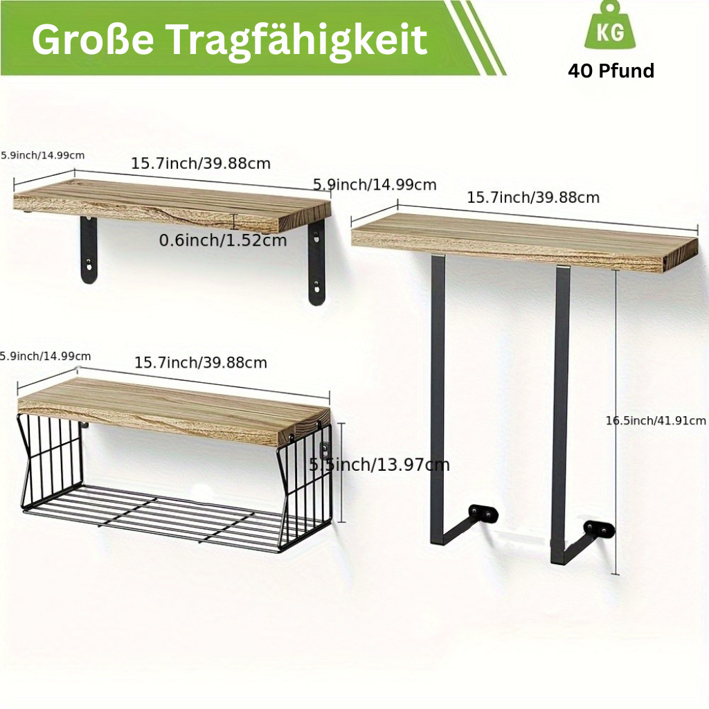 HolzEleganz | Modernes Praktisches Regal-Set mit Handtuchhalter 3