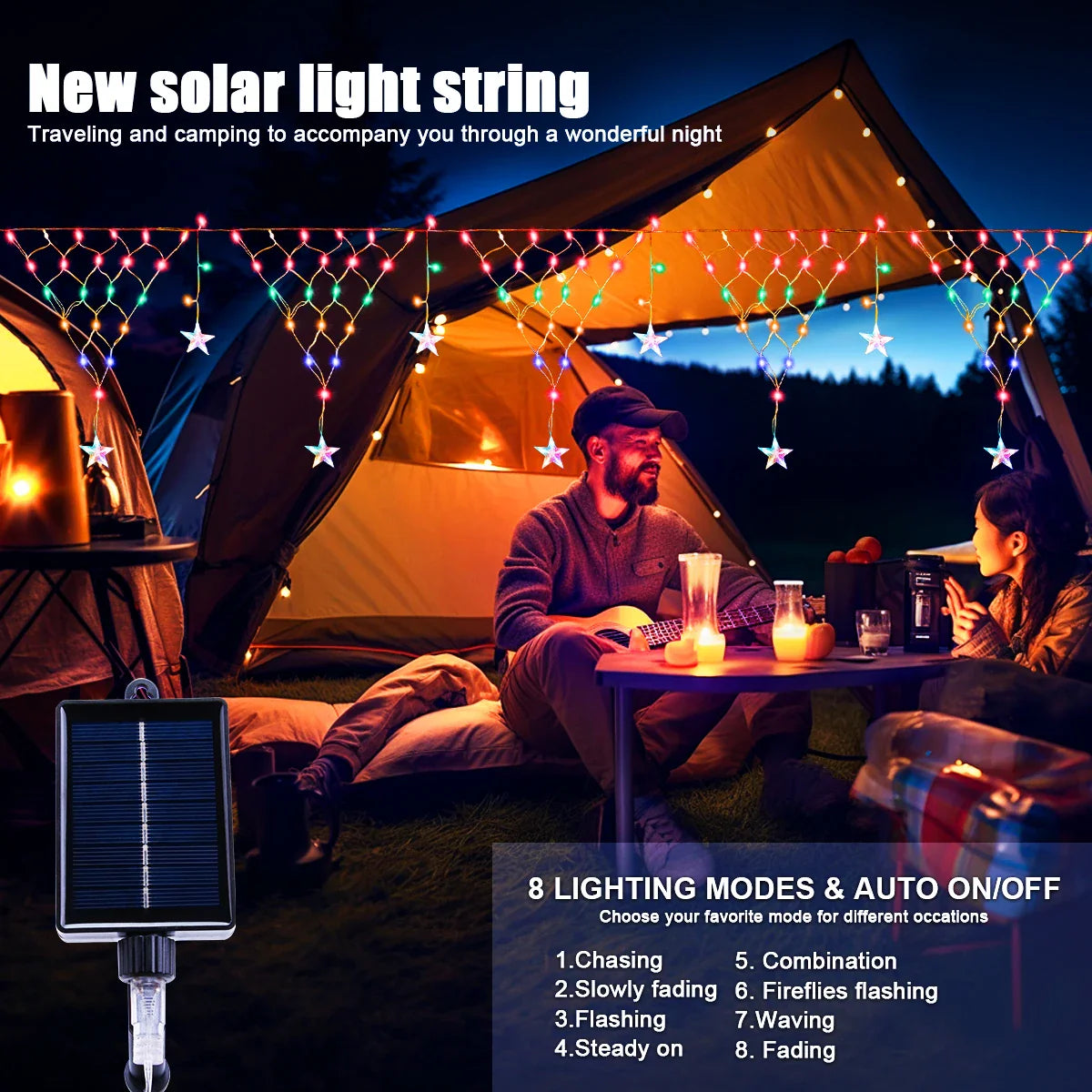 Solar Weihnachts-Sternvorhang – LED Außenlichterkette, wasserdicht mit 8 Leuchtmodi