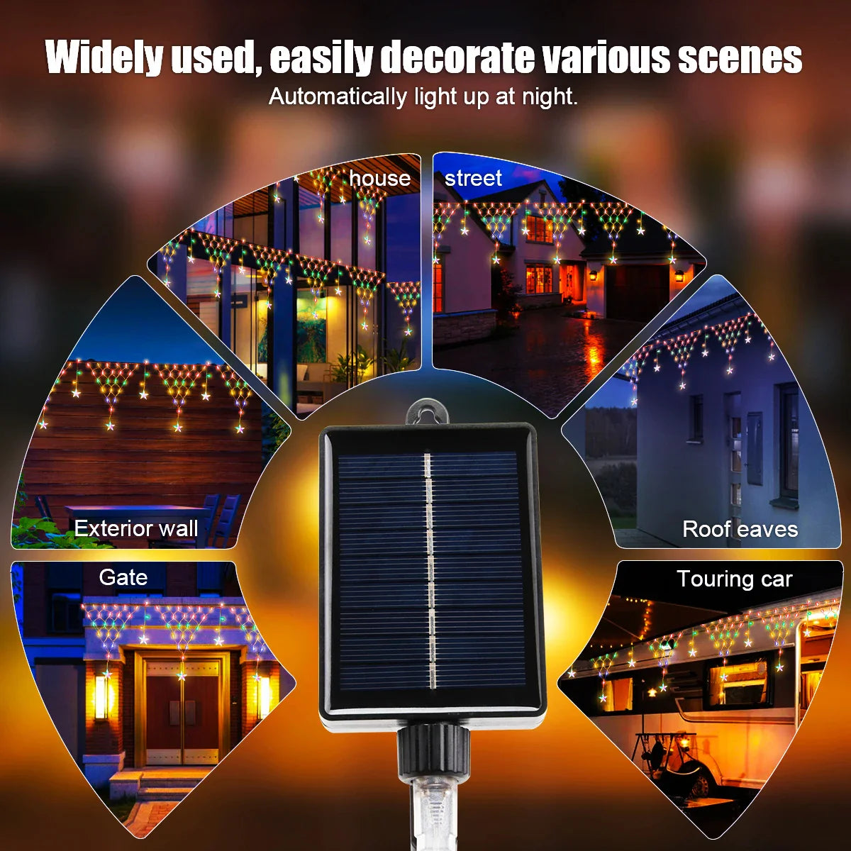 Solar Weihnachts-Sternvorhang – LED Außenlichterkette, wasserdicht mit 8 Leuchtmodi