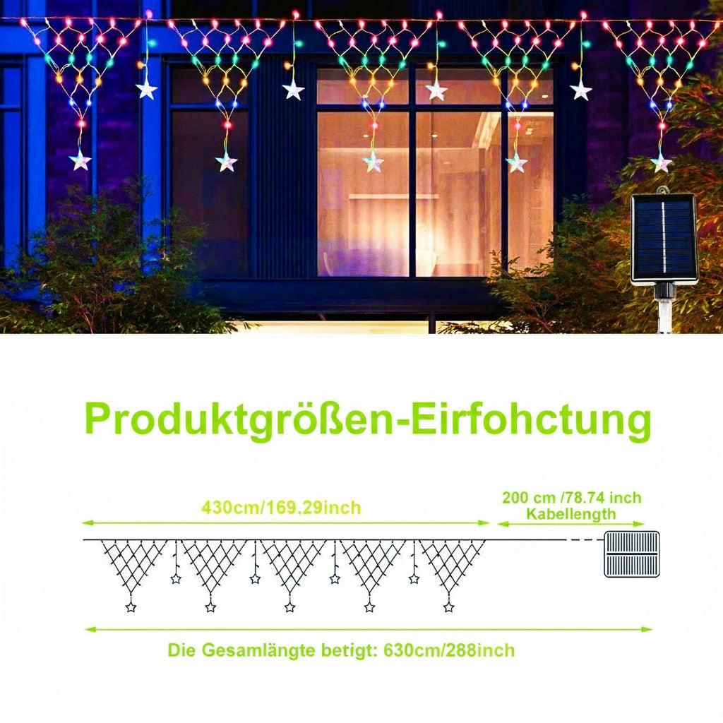 Solar Weihnachts-Sternvorhang – LED Außenlichterkette, wasserdicht mit 8 Leuchtmodi