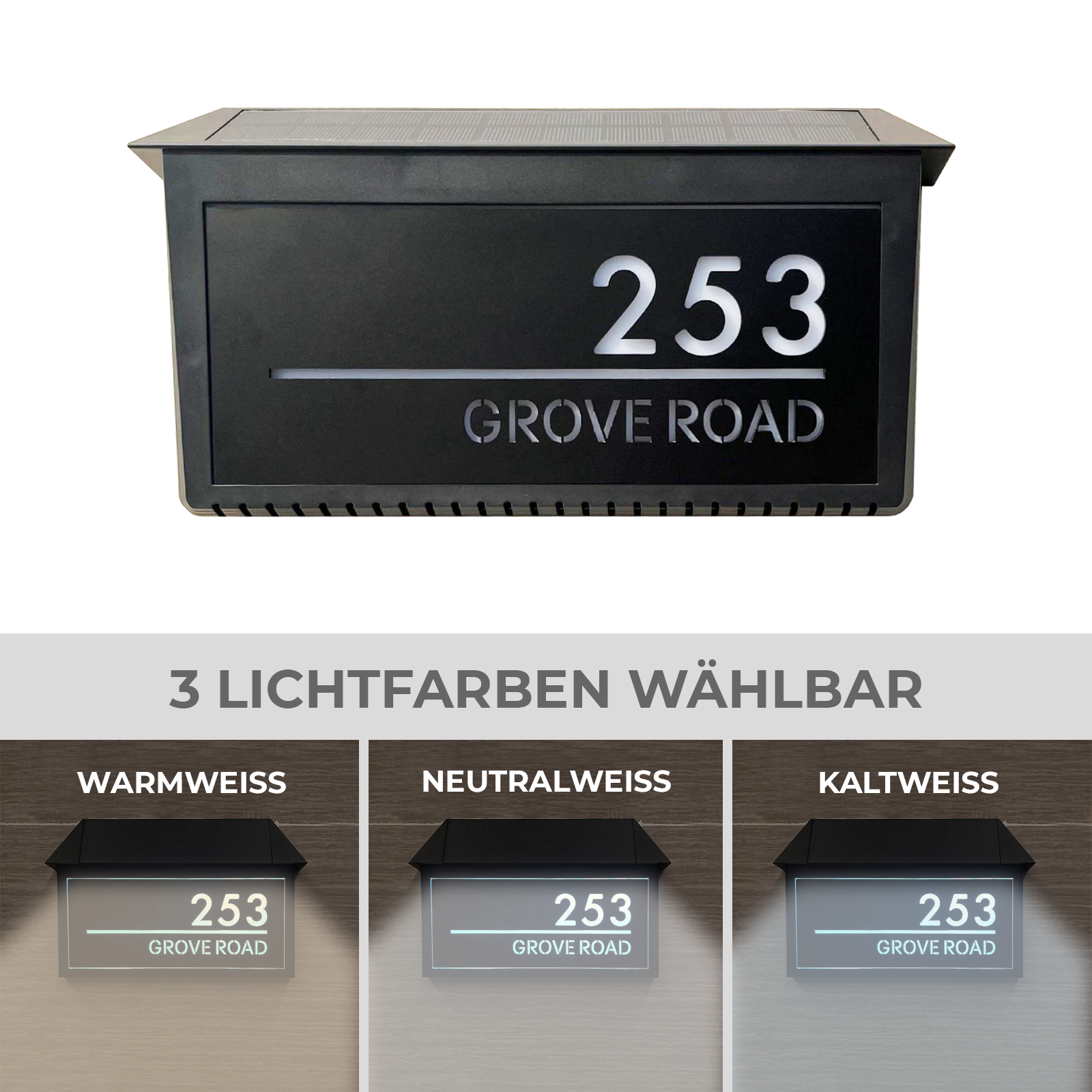 Personalisierte LED-Solar-Hausnummer 2.0