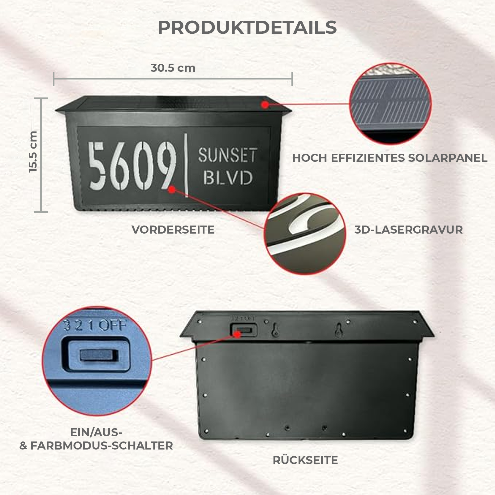 Personalisierte LED-Solar-Hausnummer 2.0